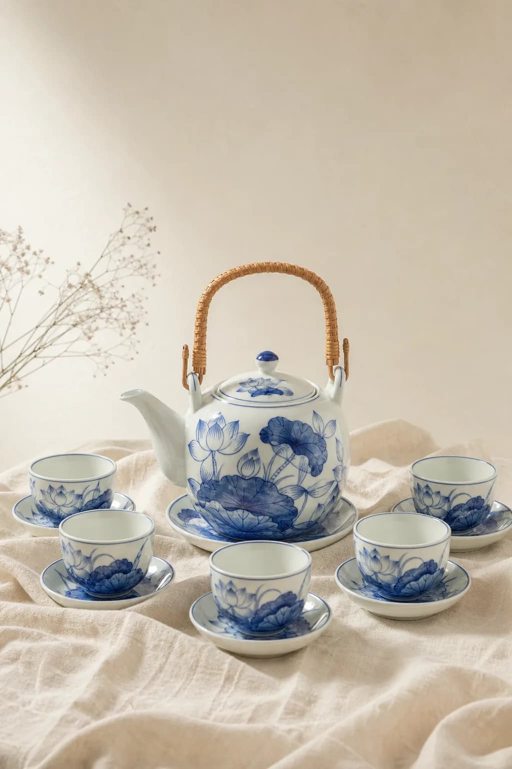 Ấm trà gốm Bát Tràng vẽ lam