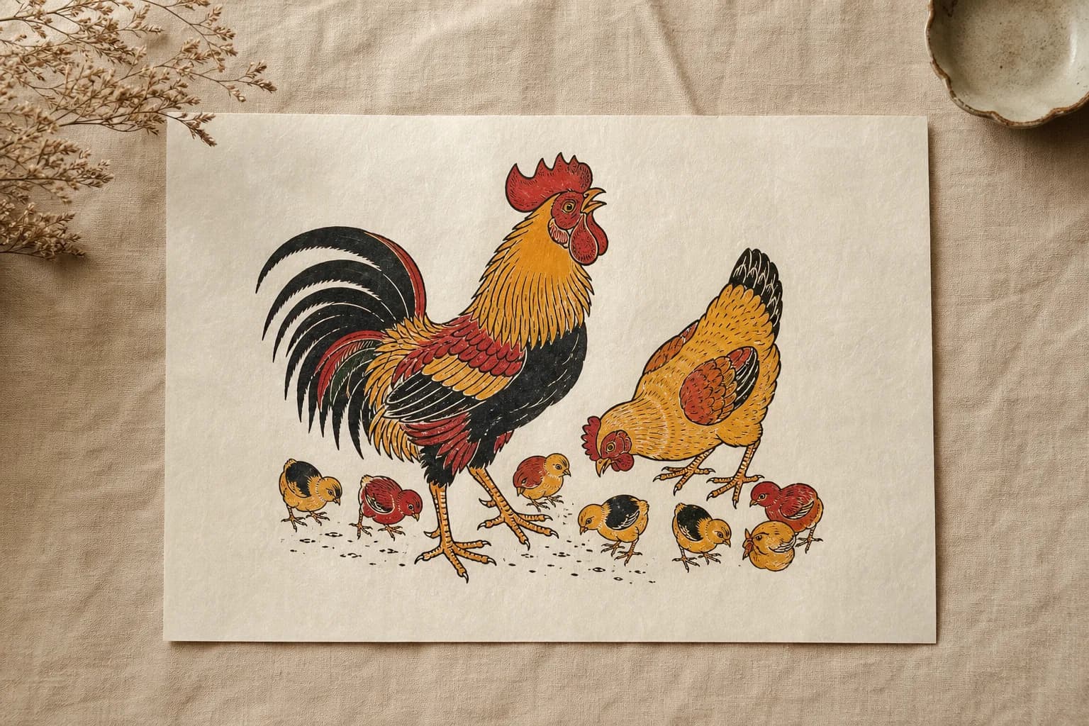Tranh Đông Hồ gà lợn nét thanh